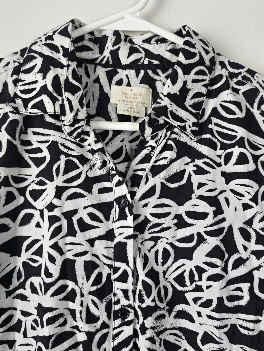 Kate Spade New York Glasses Print Long Sleeve Sleepshirt Dress M Button Front